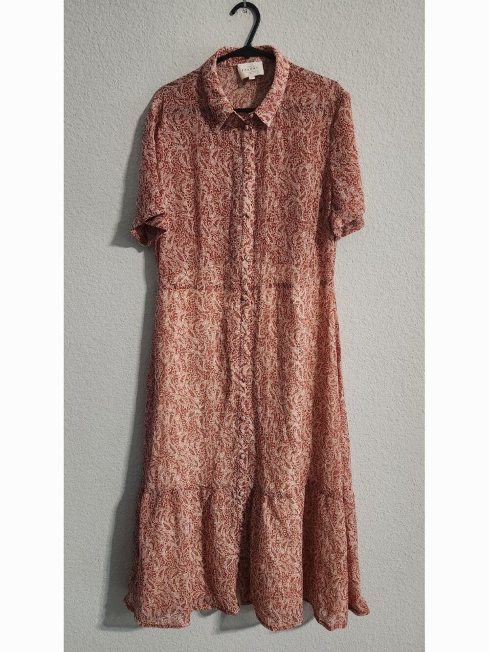 Sezane Paris S/S Button Front Midi Dress Red Orange Paisley print 36 (US 4)